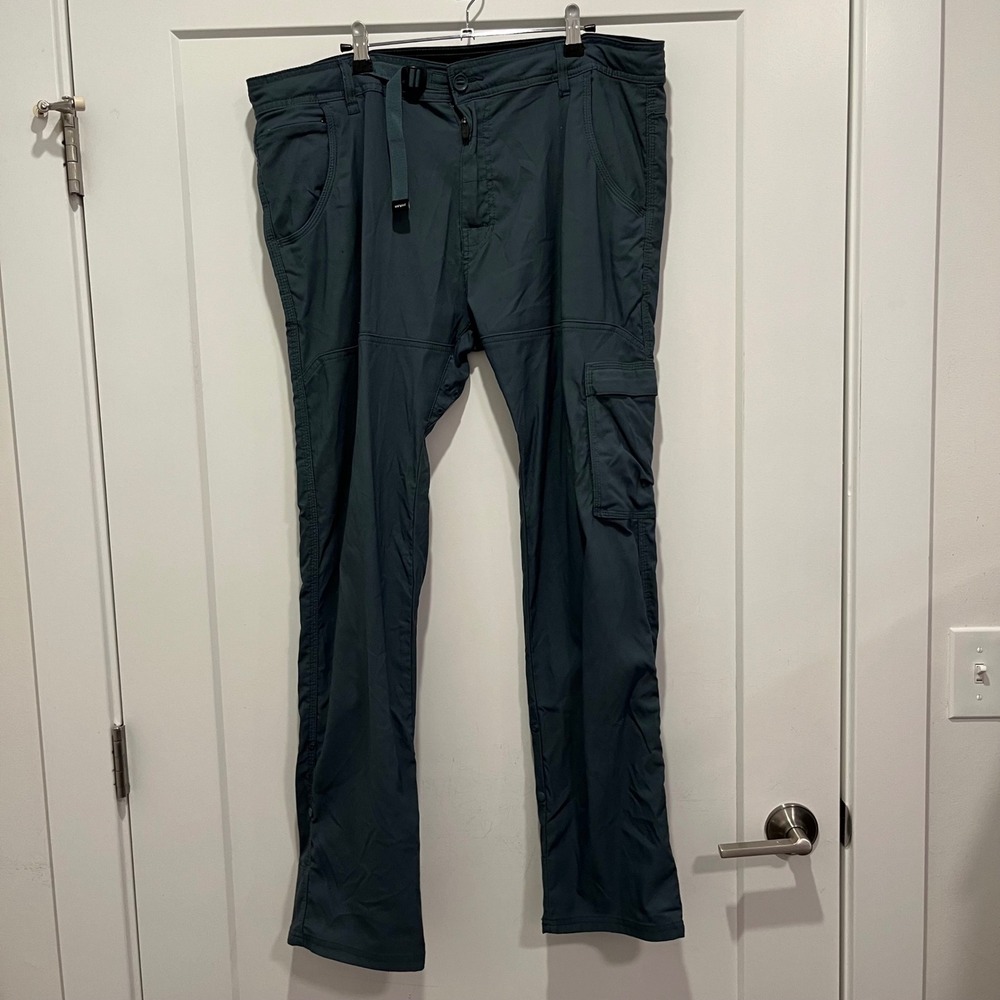Prana Zion Slim Fit Hiking Pants Mens 38x32 Dark Green Blue Cargo Trousers